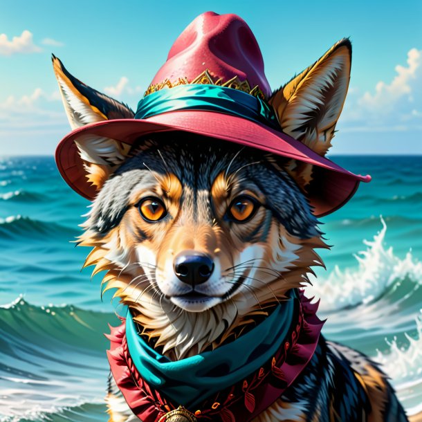 Drawing of a jackal in a hat in the sea