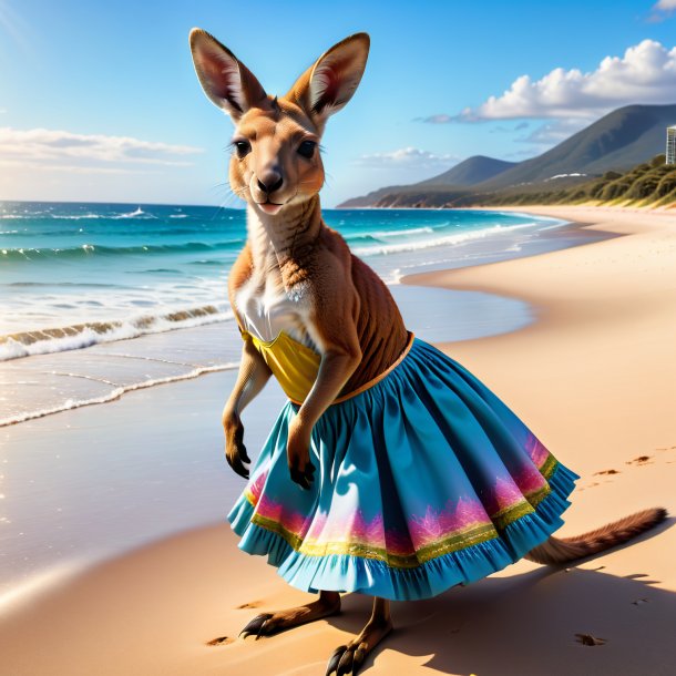Image of a kangaroo in a skirt on the beach