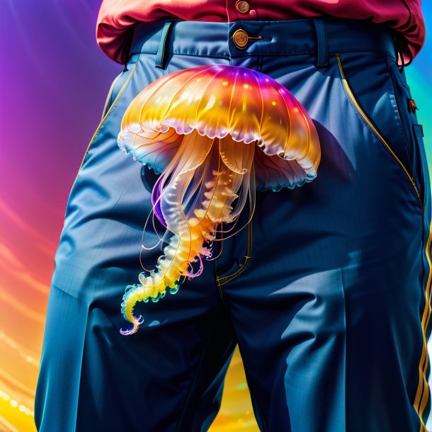 Pic d'une méduse dans un pantalon sur l'arc-en-ciel