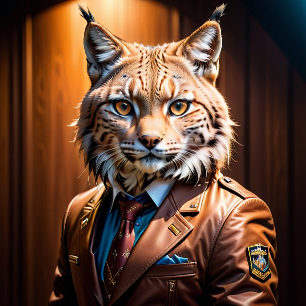 Photo of a lynx in a brown jacket