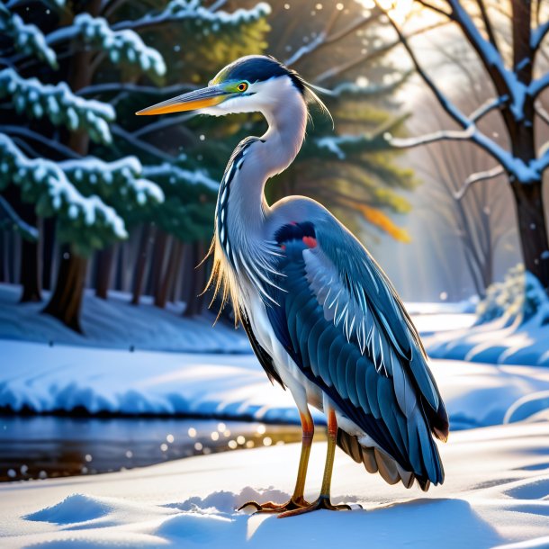 Picture of a heron in a skirt in the snow