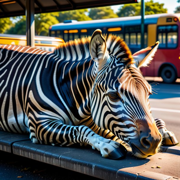 Image of a sleeping of a zebra on the bus stop
