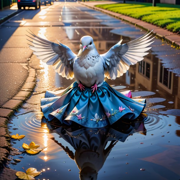 Drawing of a dove in a skirt in the puddle