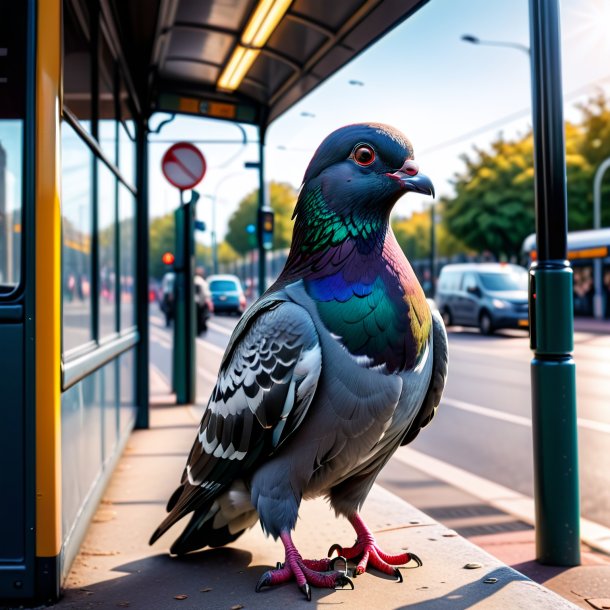 Picture of a threatening of a pigeon on the bus stop