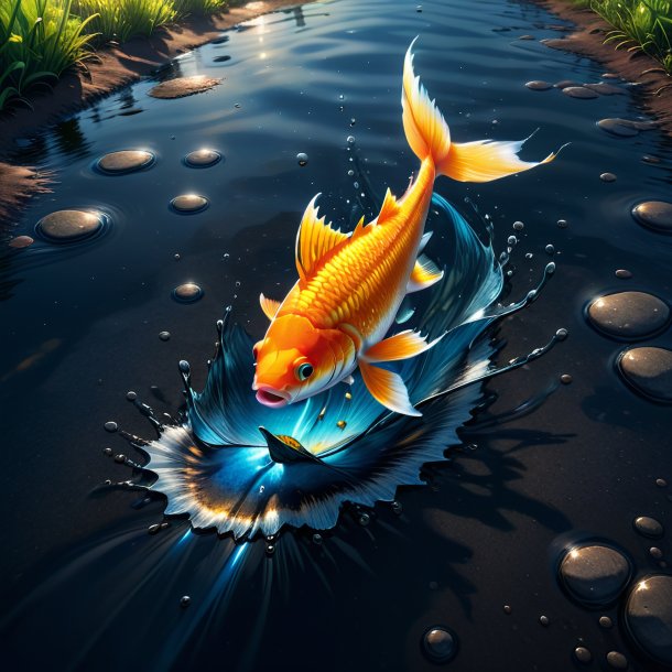 Illustration of a fish in a jeans in the puddle