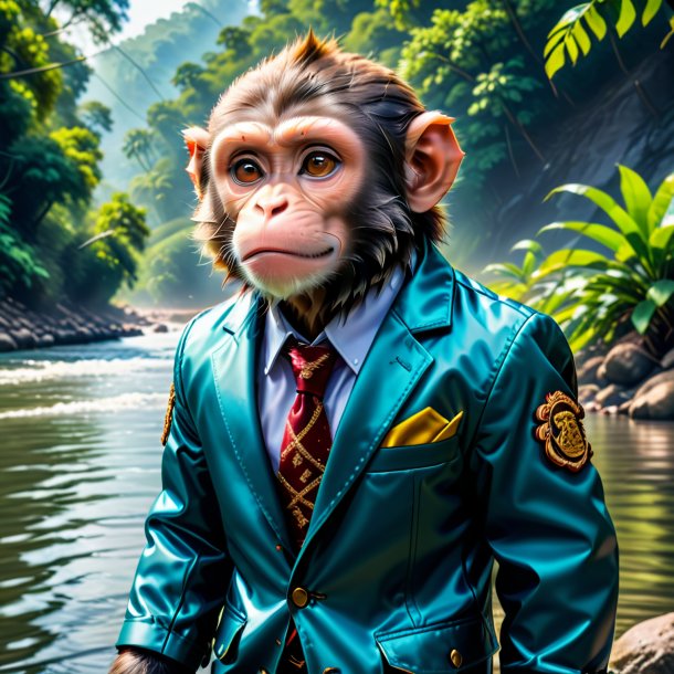 Image of a monkey in a jacket in the river