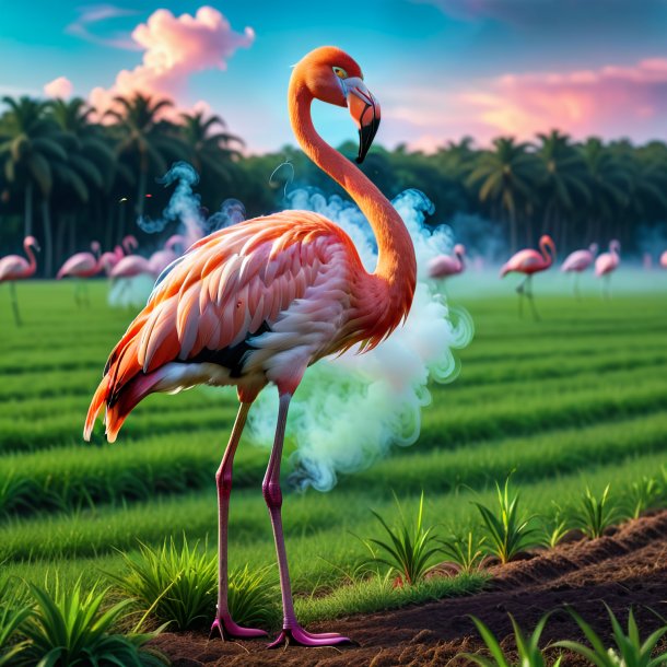 Pic of a smoking of a flamingo on the field