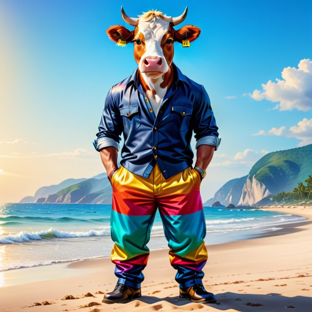 Drawing of a cow in a trousers on the beach