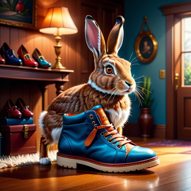 Illustration of a hare in a shoes in the house