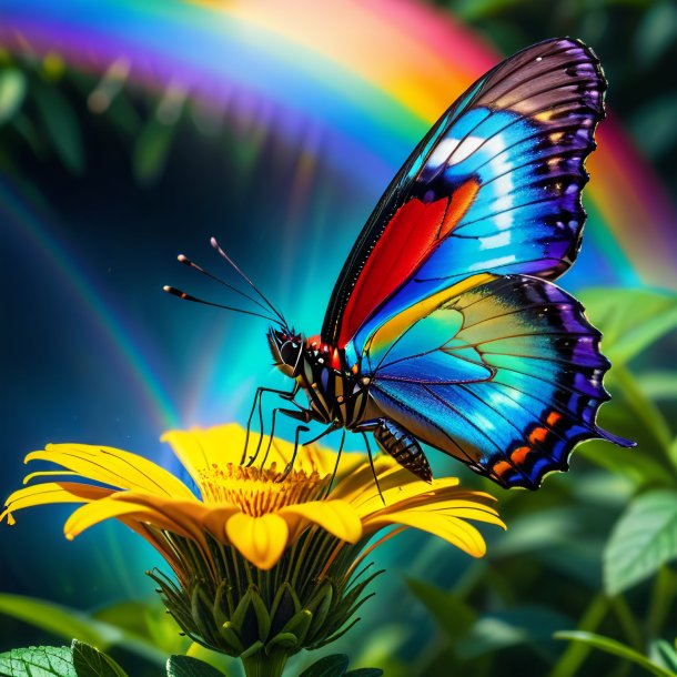 Foto de un trago de una mariposa en el arco iris