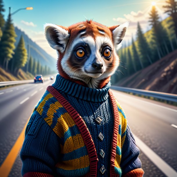Illustration of a lemur in a sweater on the highway