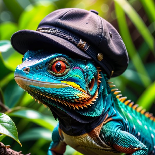 Pic of a lizard in a black cap