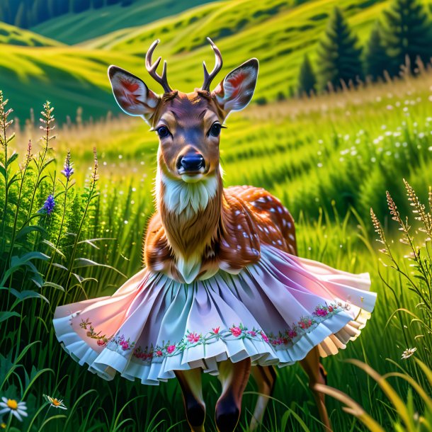 Photo of a deer in a skirt in the meadow