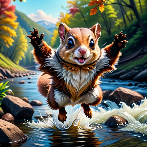 Drawing of a flying squirrel in a gloves in the river