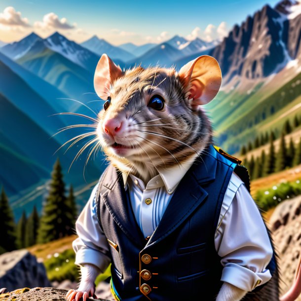 Photo of a rat in a vest in the mountains