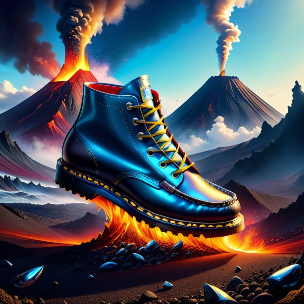 Illustration of a sardines in a shoes in the volcano