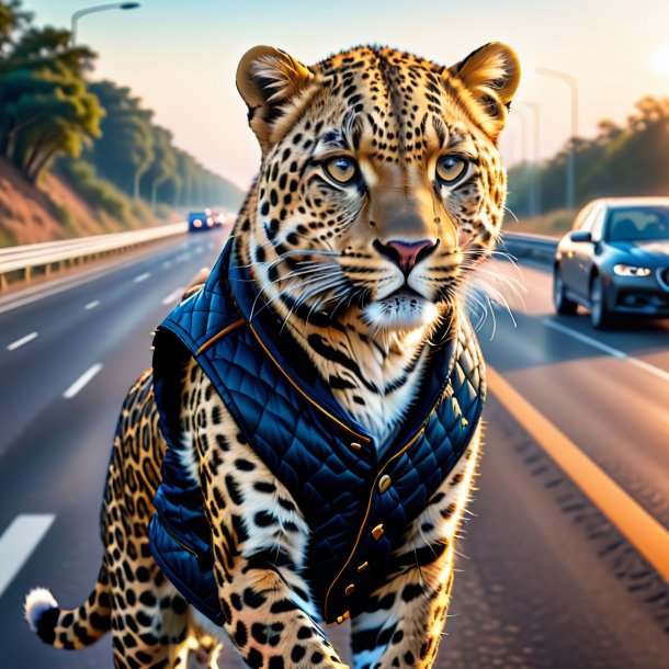 Illustration of a leopard in a vest on the highway