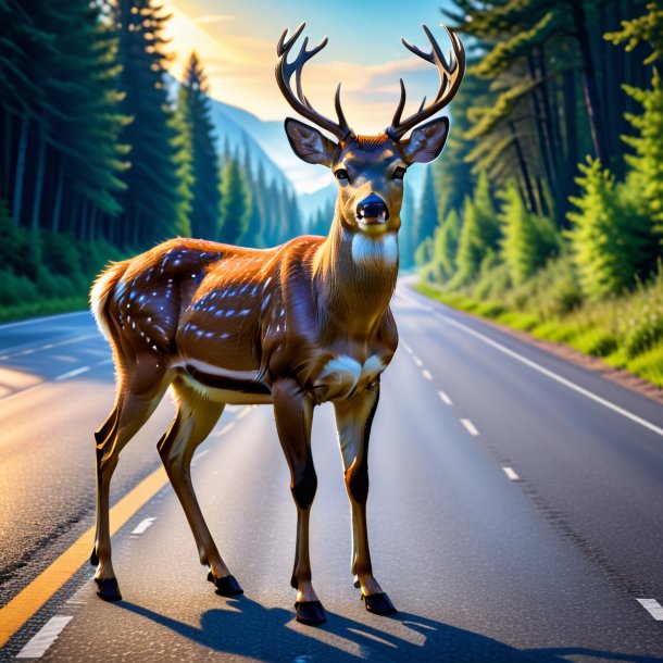 Pic of a deer in a trousers on the road