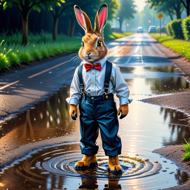 Pic of a hare in a trousers in the puddle