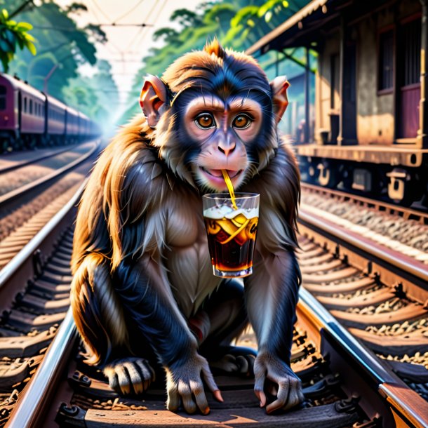 Pic of a drinking of a monkey on the railway tracks