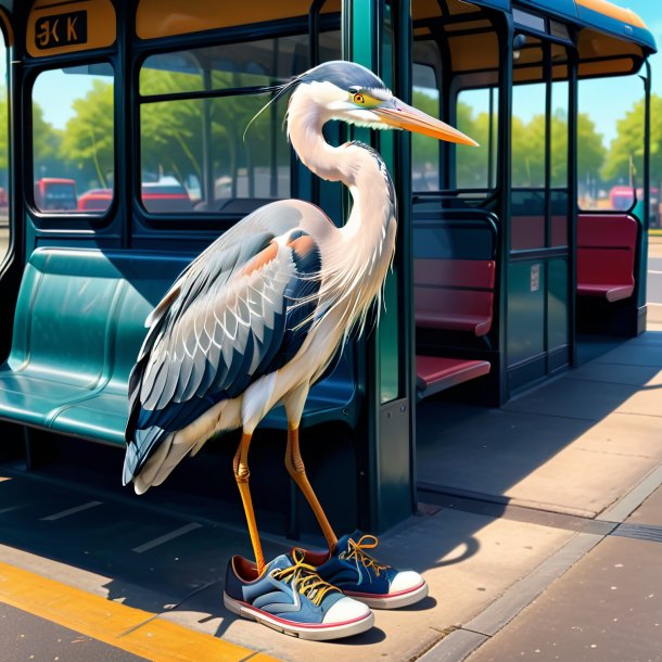 Drawing of a heron in a shoes on the bus stop