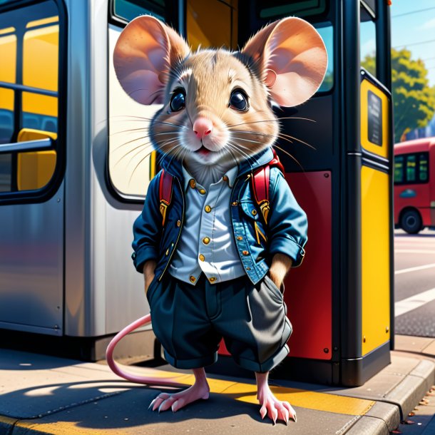 Drawing of a mouse in a trousers on the bus stop