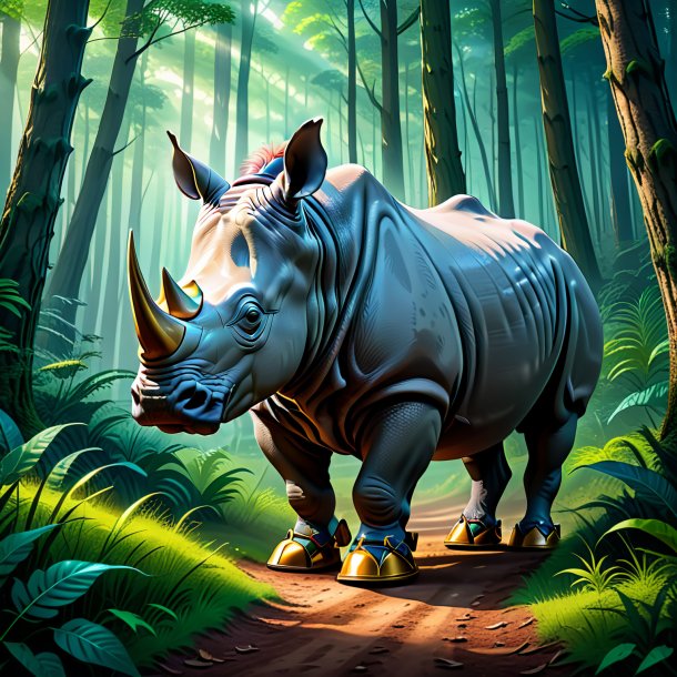 Illustration of a rhinoceros in a shoes in the forest