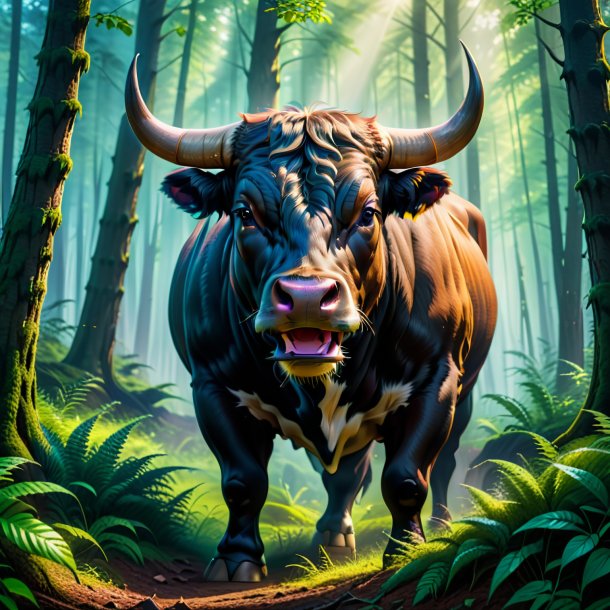 Photo of a crying of a bull in the forest