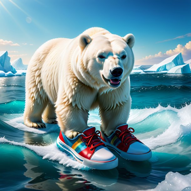 Photo of a polar bear in a shoes in the sea