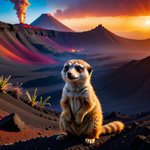 Pic d'une attente d'un meerkat dans le volcan