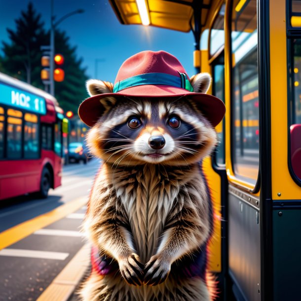 Pic of a raccoon in a hat on the bus stop
