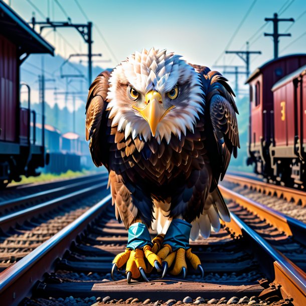 Pic of a eagle in a gloves on the railway tracks