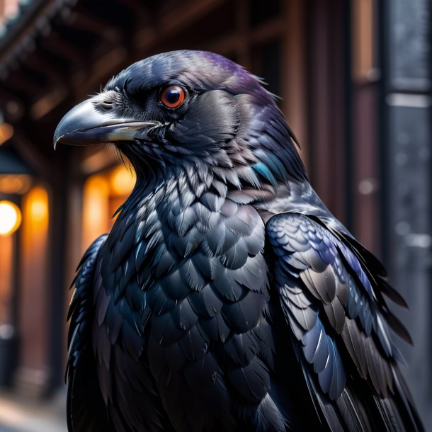 Uma foto de um corvo em uma jaqueta preta