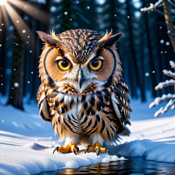 Image of a swimming of a owl in the snow