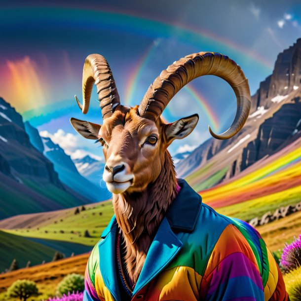 Picture of a ibex in a coat on the rainbow