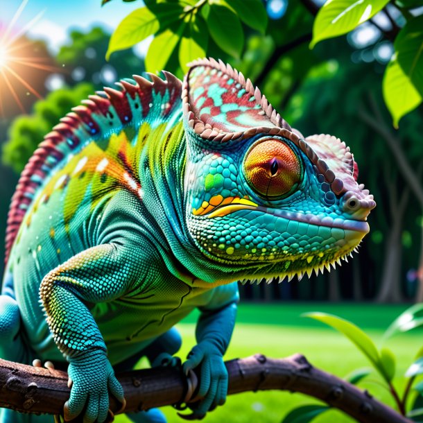 Photo of a angry of a chameleon in the park