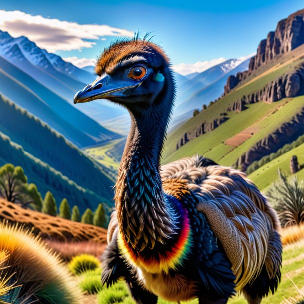 Photo of a emu in a belt in the mountains