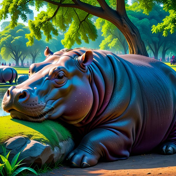 Pic d'un sommeil d'un hippopotame dans le parc