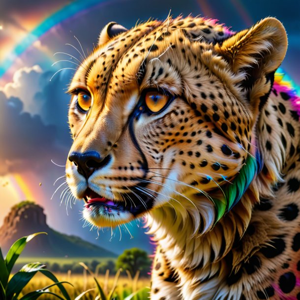 Image of a crying of a cheetah on the rainbow