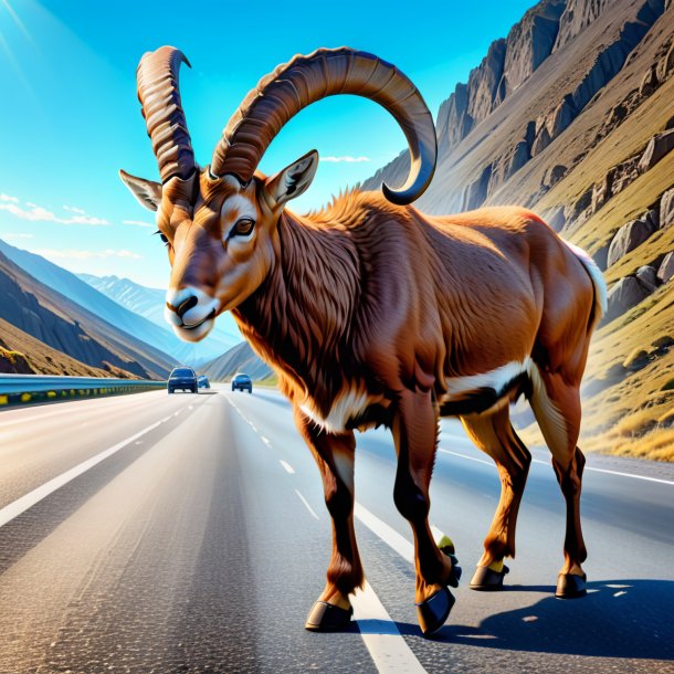 Drawing of a ibex in a shoes on the highway