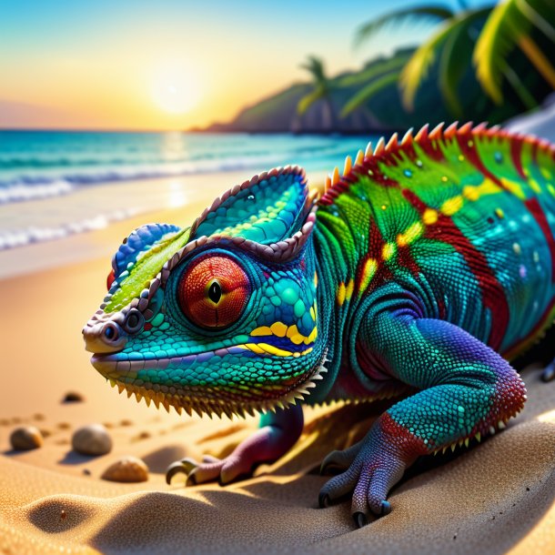 Picture of a resting of a chameleon on the beach