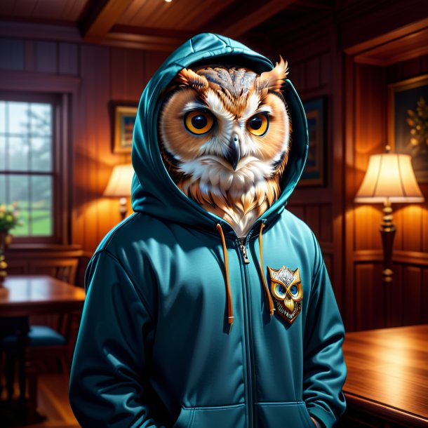 Illustration of a owl in a hoodie in the house