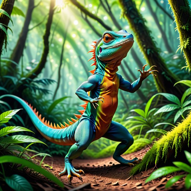 Image of a dancing of a lizard in the forest