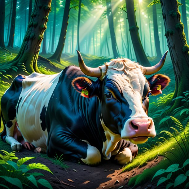 Image d'un sommeil d'une vache dans la forêt
