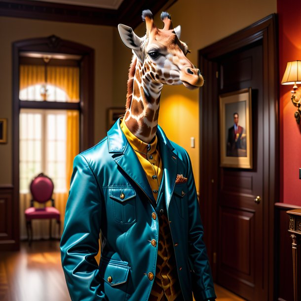 Pic of a giraffe in a jacket in the house
