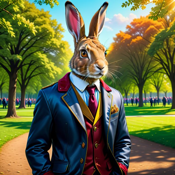 Drawing of a hare in a jacket in the park