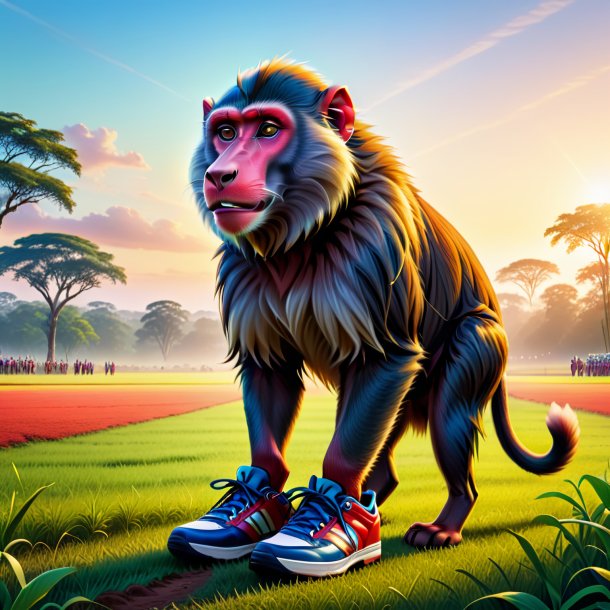 Illustration of a baboon in a shoes on the field
