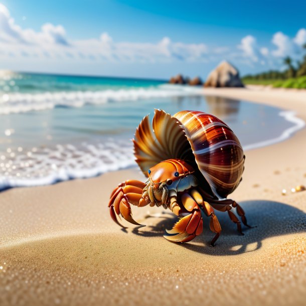 Image of a dancing of a hermit crab on the beach