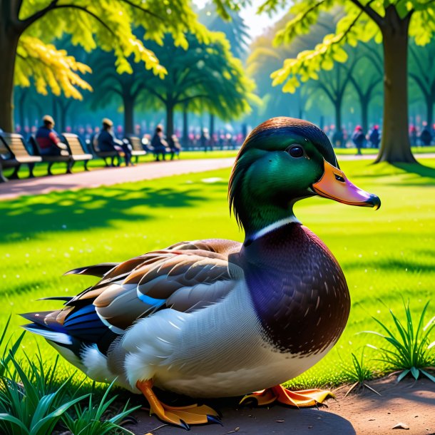 Рисунок утки, отдыхающей в парке
