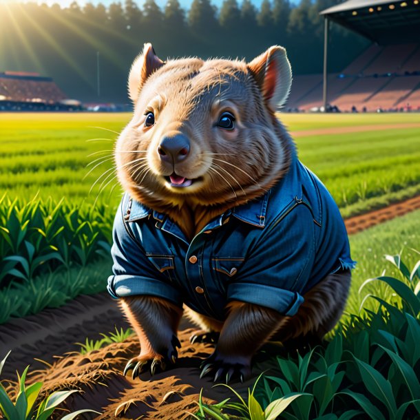 Drawing of a wombat in a jeans on the field